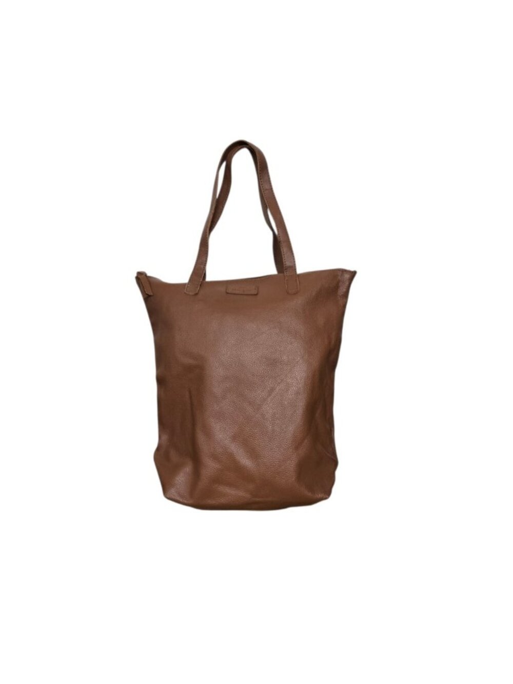 Joy Mangano Saddle Brown Tall Pebbled Leather Tote Bag Purse Shopper